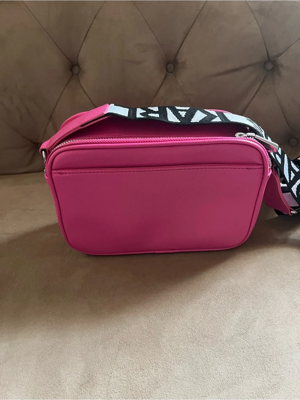 Karl Lagerfeld Vibrant Pink Pebble Crossbody Bag with Branded Strap